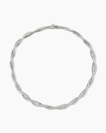 Floating Diamonds Pavé Twist Necklace|White Gold