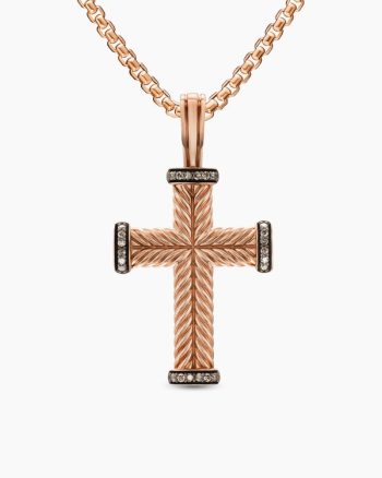 Chevron Cross Pendant|18K Rose Gold with Cognac Diamonds, 33mm