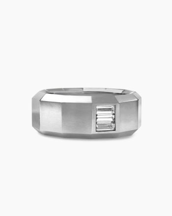 Faceted Band Ring|18K White Gold with Center Diamond, 10mm