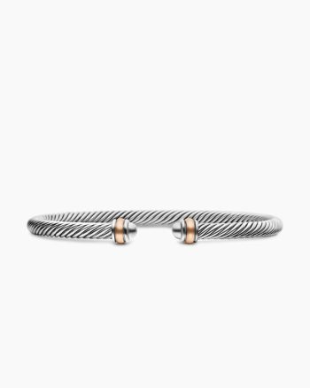 Classic Cable Bracelet|Sterling Silver with 18K Rose Gold, 4mm