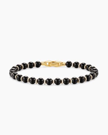 Spiritual Beads Bracelet|18K Yellow Gold with Black Onyx and Diamonds, 6mm