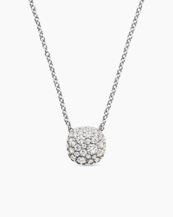 Cushion Pendant Necklace|18K White Gold with Diamonds, 8mm