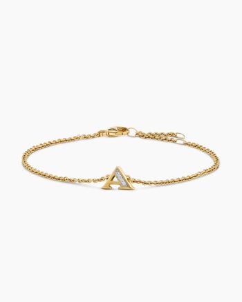 Petite Pavé Initial Chain Bracelet|18K Yellow Gold with Diamond A