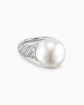 DY Lumina Pearl Sculpted Cable Ring|White Gold with Diamonds