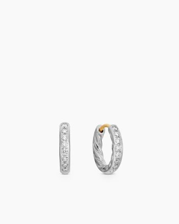 Pavé Huggie Hoop Earrings|Sterling Silver with Diamonds, 13mm