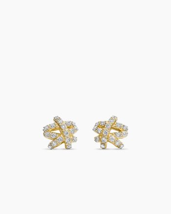 Pavé Crossover Stud Earrings|18K Yellow Gold with Diamonds, 9mm