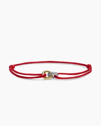 Sculpted Cable Linked Cord Bracelet|Red Nylon with Sterling Silver and 14K Yellow Gold, 8.7mm