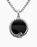 Ouroboros Amulet|Sterling Silver with Black Onyx and Ruby, 25mm