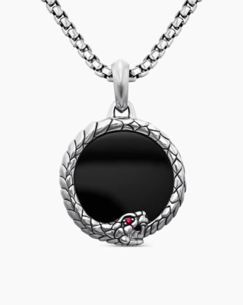 Ouroboros Amulet|Sterling Silver with Black Onyx and Ruby, 25mm