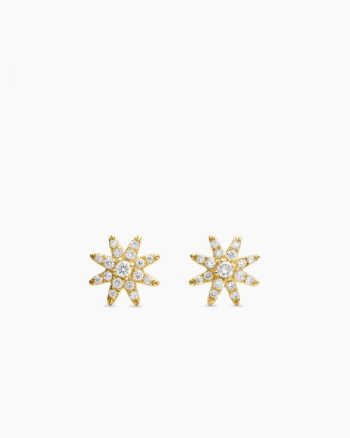 Petite Starburst Stud Earrings|18K Yellow Gold with Diamonds, 7.5mm