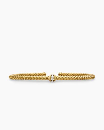 Classic Cablespira® Station Bracelet|18K Yellow Gold with Diamonds, 3mm
