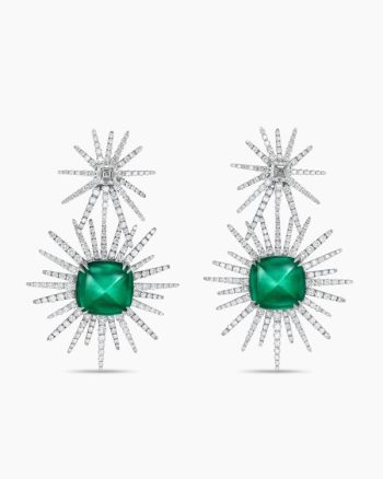 Starburst Drop Earrings|White Gold with Grey Titanium, Emeralds and Diamonds