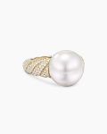 DY Lumina Pearl Sculpted Cable Ring|Yellow Gold with Diamonds