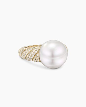 DY Lumina Pearl Sculpted Cable Ring|Yellow Gold with Diamonds