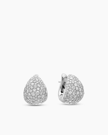 Pear Huggie Hoop Earrings|18K White Gold with Diamonds, 16mm