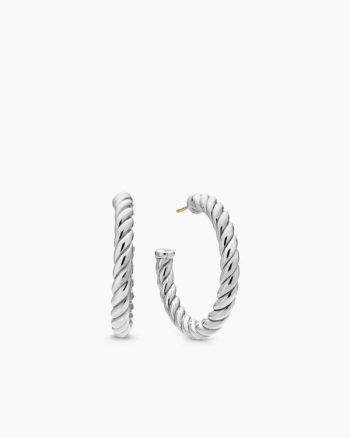 Sculpted Cable Hoop Earrings|Sterling Silver, 40mm