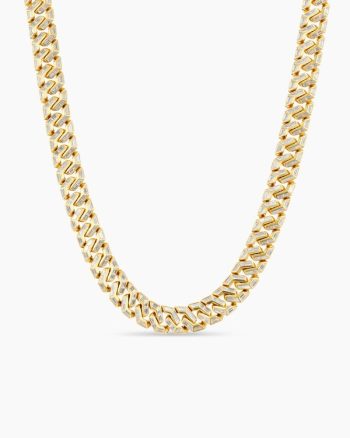 Men's Angular Curb Chain Necklace|Yellow Gold with Diamonds