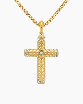 Chevron Cross Pendant|18K Yellow Gold with Diamonds, 36mm