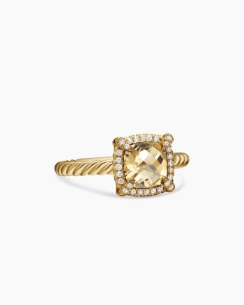 Petite Chatelaine® Pavé Bezel Ring|18K Yellow Gold with Champagne Citrine and Diamonds, 7mm