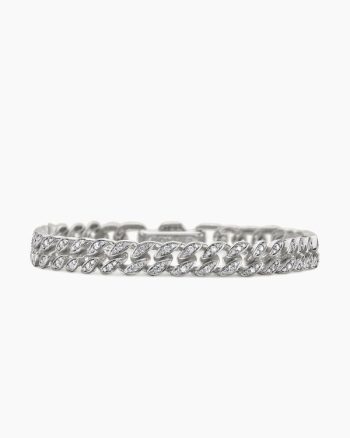 Curb Chain Bracelet|Sterling Silver with Diamonds, 7mm