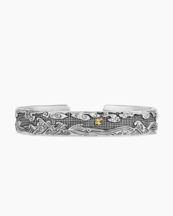 Waves Cuff Bracelet|Sterling Silver with 18K Yellow Gold, 12mm