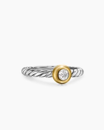 Petite Cable Ring|Sterling Silver with 14K Yellow Gold and Center Diamond, 2.8mm