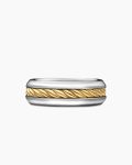 Cable Inset Band Ring|Sterling Silver with 18K Yellow Gold, 8mm