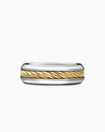 Cable Inset Band Ring|Sterling Silver with 18K Yellow Gold, 8mm