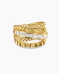 Crossover Trio Four Row Ring|18K Yellow Gold with Diamonds, 15mm