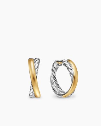 Crossover Hoop Earrings|Sterling Silver with 14K Yellow Gold, 22.3mm