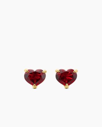 Chatelaine® Heart Stud Earrings|18K Yellow Gold with Garnet, 8mm
