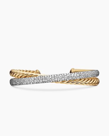 Pavé Crossover Two Row Cuff Bracelet|18K Yellow Gold with Diamonds, 10.7mm