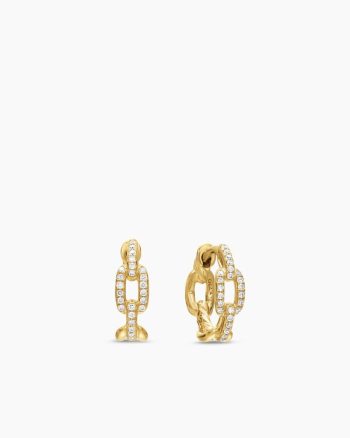 Stax Chain Link Huggie Hoop Earrings|18K Yellow Gold with Diamonds, 12.5mm