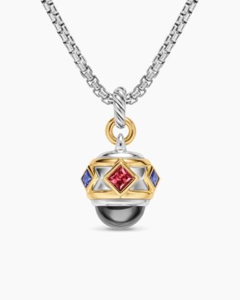 Renaissance® Amulet|Sterling Silver with 14K Yellow Gold, Hematine, Rhodolite Garnet and Iolite, 19.8mm