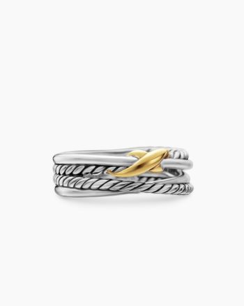 X Crossover Band Ring|Sterling Silver with 18K Yellow Gold, 6mm
