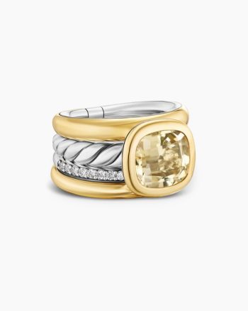 DY Mercer® Color Four Row Stone Ring|Sterling Silver with 18K Yellow Gold, Champagne Citrine and Diamonds, 14mm