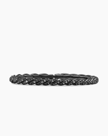 Sculpted Cable Flex Bracelet|18K White Gold with Black Rhodium and Black Diamonds, 5mm
