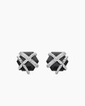 Cable Wrap Stud Earrings|Sterling Silver with Black Onyx and Diamonds, 11mm