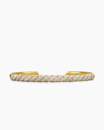 Sculpted Cable Cuff Bracelet|18K Yellow Gold with Diamonds, 5.5mm