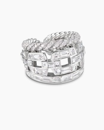 Stax Three Row Ring|White Gold with Diamonds