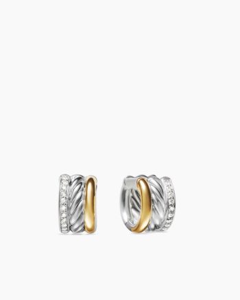 DY Mercer® Huggie Hoop Earrings|Sterling Silver with 18K Yellow Gold and Diamonds, 14mm