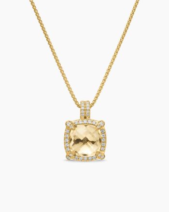 Chatelaine® Pavé Bezel Pendant Necklace|18K Yellow Gold with Champagne Citrine and Diamonds, 9mm
