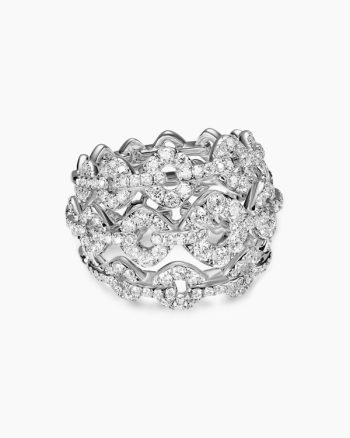 Petite Pavé Cushion Link Dome Ring|White Gold with Diamonds