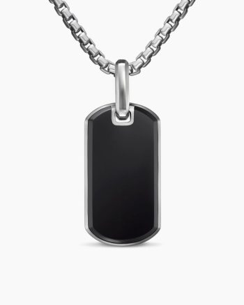 Chevron Tag|Sterling Silver with Black Onyx, 27mm