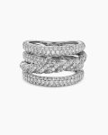 Sculpted Cable Four Row Ring|18K White Gold with Diamonds, 15mm