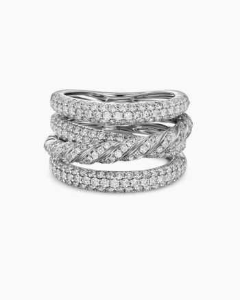 Sculpted Cable Four Row Ring|18K White Gold with Diamonds, 15mm