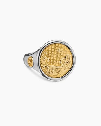 Water and Fire Duality Signet Ring|Sterling Silver with 18K Yellow Gold, 20mm
