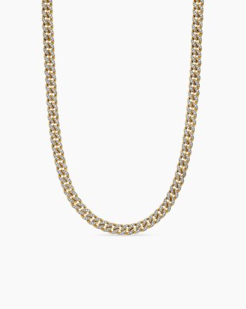 Curb Chain Necklace|18K Yellow Gold with Diamonds, 8mm