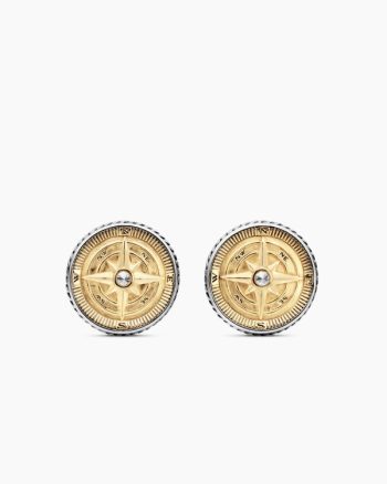 Maritime® Compass Cufflinks|Sterling Silver with 18K Yellow Gold and Center Diamond, 16mm