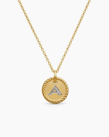 Initial Charm Necklace|18K Yellow Gold with Diamond A